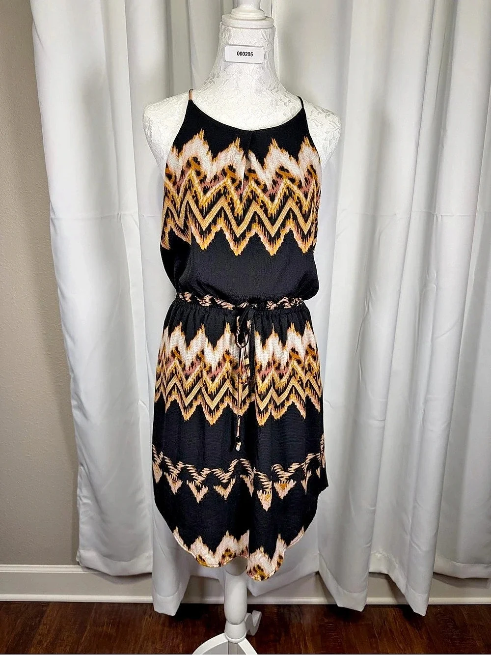 A.N.A. A New Approach Women’s Small Black Ikat Chevron Sleeveless High Low Dress